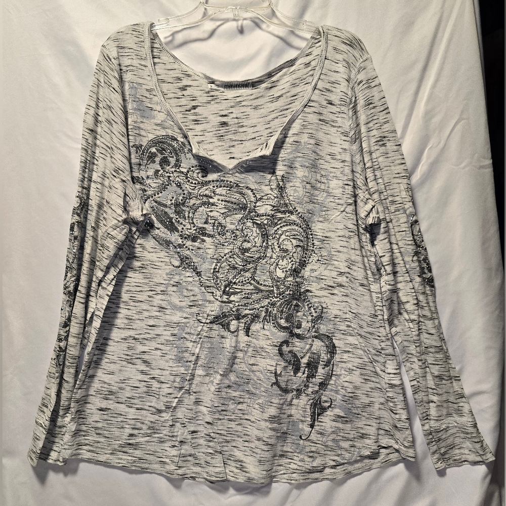 Maurices Black and White Patterned Long Sleeve Top